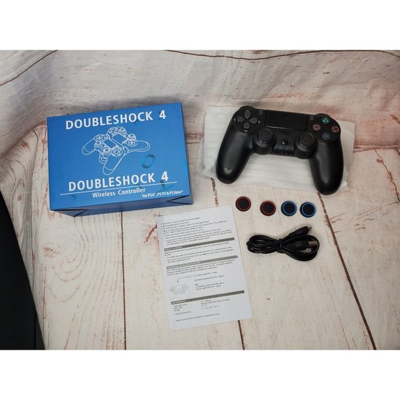 Black Wireless Controller With 4 Extra Grips And Charger Cord - Picture 8 of 8